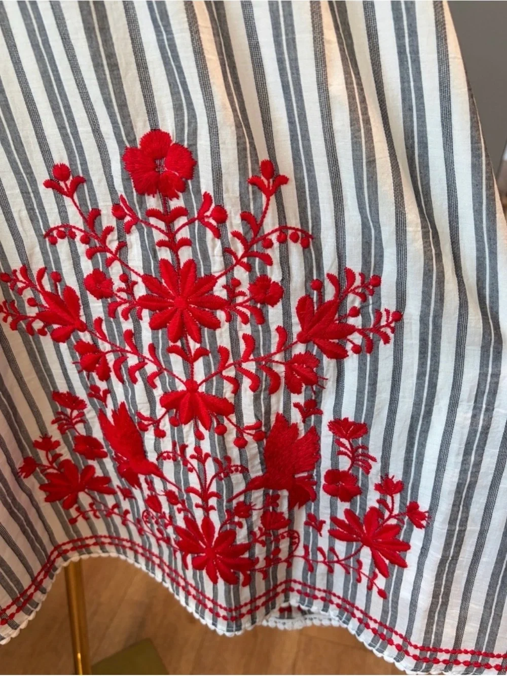 Kate Spade Broome Street Striped Floral Embroidered Belt Dress, Size Medium